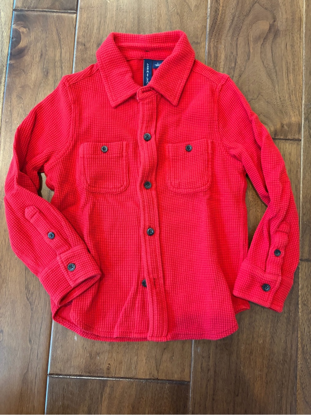 Janie and Jack Red Button-Front Waffle Knit Kids Shirt 3T EUC